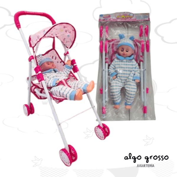 LOVELY BABY BEBE DE 35CM CON COCHECITO art.22073