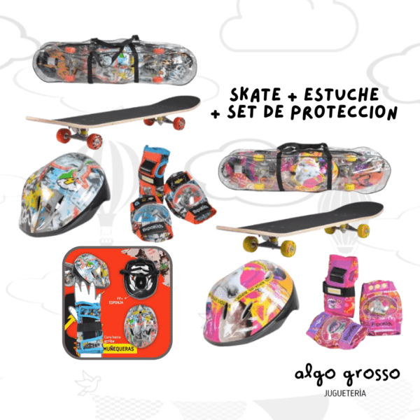 PATINETA SKATE + ESTUCHE + PROTECCIONES art.SET100