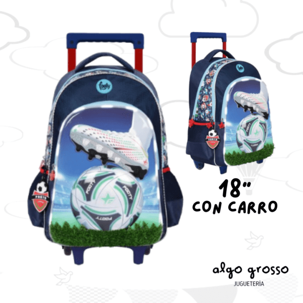 MOCHILA CARRO 18" FOOTY LED "FUTBOL" AZUL art.F5361