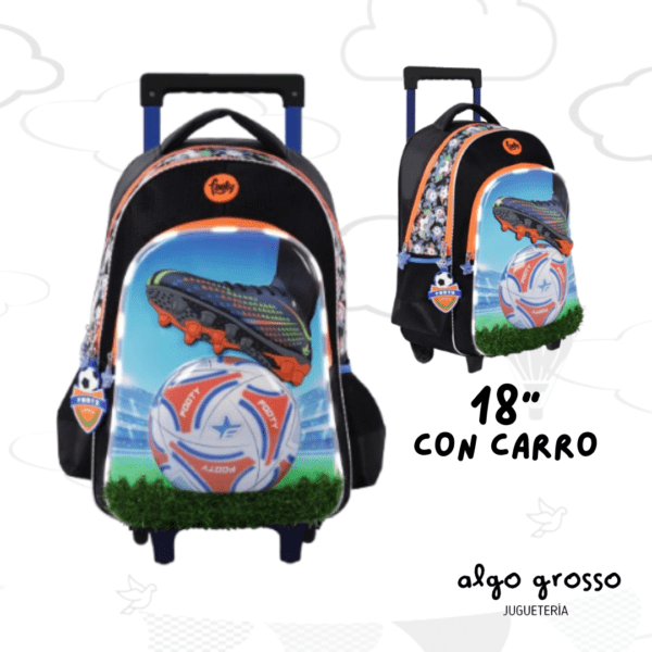 MOCHILA CARRO 18" FOOTY LED "FUTBOL" NARANJA art.F5361