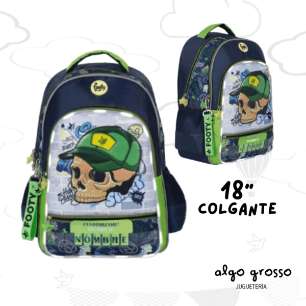 MOCHILA COLGANTE 18" FOOTY LED "CALAVERA" VERDE art.F5373