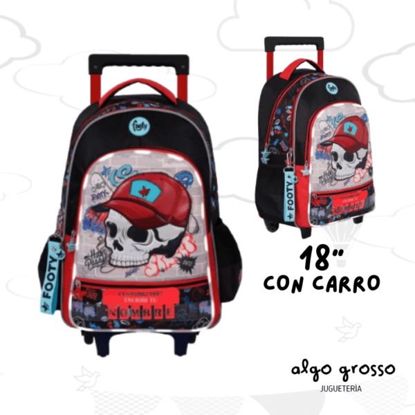 MOCHILA CARRO 18" FOOTY LED "CALAVERA" ROJA art.F5371