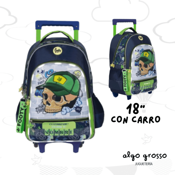 MOCHILA CARRO 18" FOOTY LED "CALAVERA" VERDE art.F5371