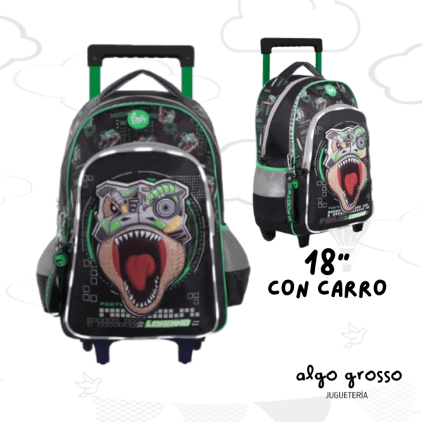 MOCHILA CARRO 18" FOOTY LED "DINO ROBOT" VERDE art.F5421