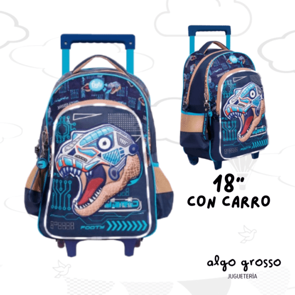 MOCHILA CARRO 18" FOOTY LED "DINO ROBOT" AZUL art.F5421