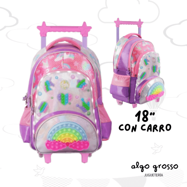 MOCHILA CARRO 18" FOOTY LED "ARCOIRIS POPIT" LILA art.F6301