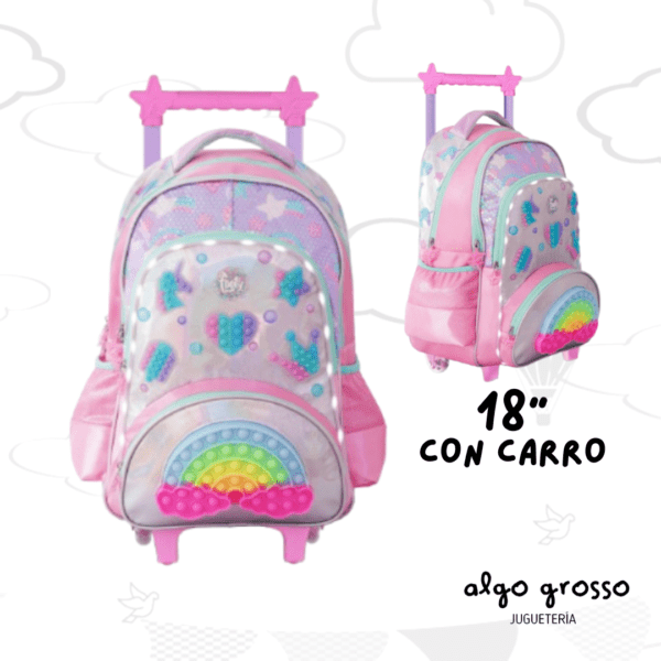 MOCHILA CARRO 18" FOOTY LED "ARCOIRIS POPIT" ROSA art.F6301