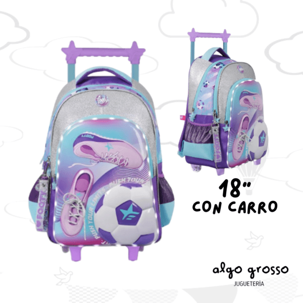 MOCHILA CARRO 18" FOOTY LED "´BOTINES FUTBOL" VIOLETA art.F6291