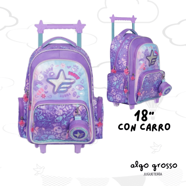 MOCHILA CARRO 18" FOOTY LED "ESTRELLA" LILA art.F6171