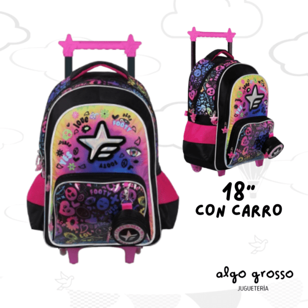 MOCHILA CARRO 18" FOOTY LED "ESTRELLA" NEGRA ROSA art.F6171