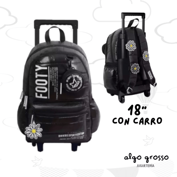 MOCHILA CARRO 18" FOOTY "NEGRA CON MARGARITAS" art.F6031