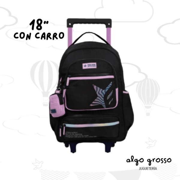 MOCHILA CARRO 18" FOOTY "BIG KIDS MULTIPOCKET" NEGRO-ROSA art.F6041