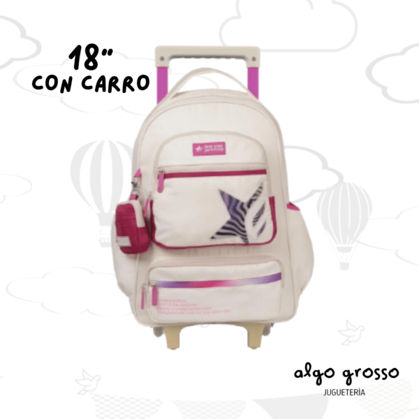 MOCHILA CARRO 18" FOOTY "BIG KIDS MULTIPOCKET" BLANCO-ROSA art.F6041