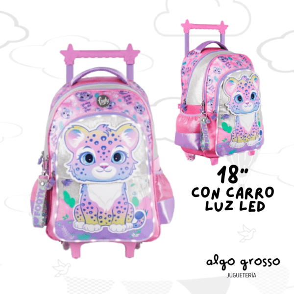 MOCHILA CARRO 18" FOOTY LED "TIGRE" ROSA art.F6351