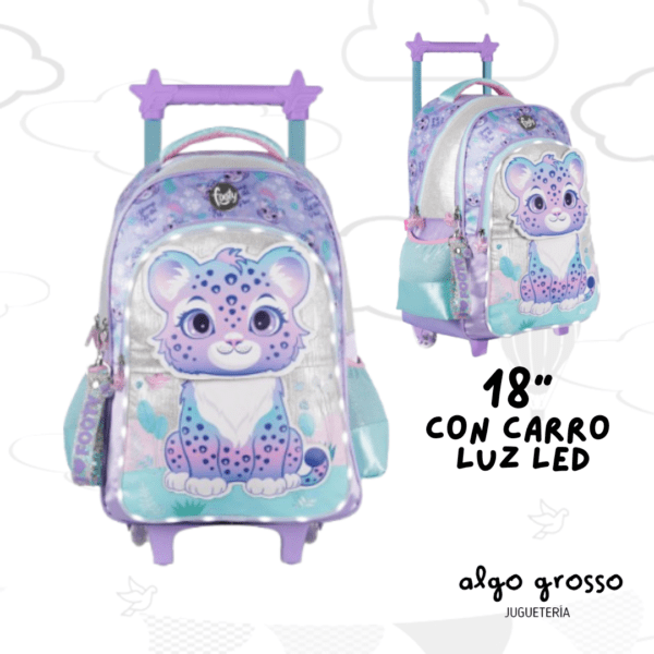 MOCHILA CARRO 18" FOOTY LED "TIGRE" LILA art.F6351