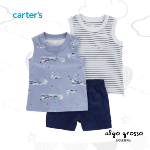 SET 3 PIEZAS REMERAS MUSCULOSAS Y SHORT - TALLE 3M art.1R019610