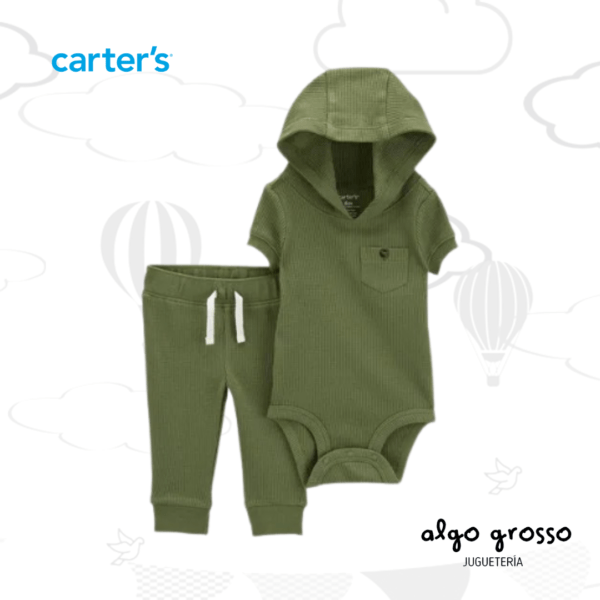 SET 2 PIEZAS BODY MANGAS CORTAS CON CAPUCHA Y PANTALON  - TALLE 24M art.1R024610