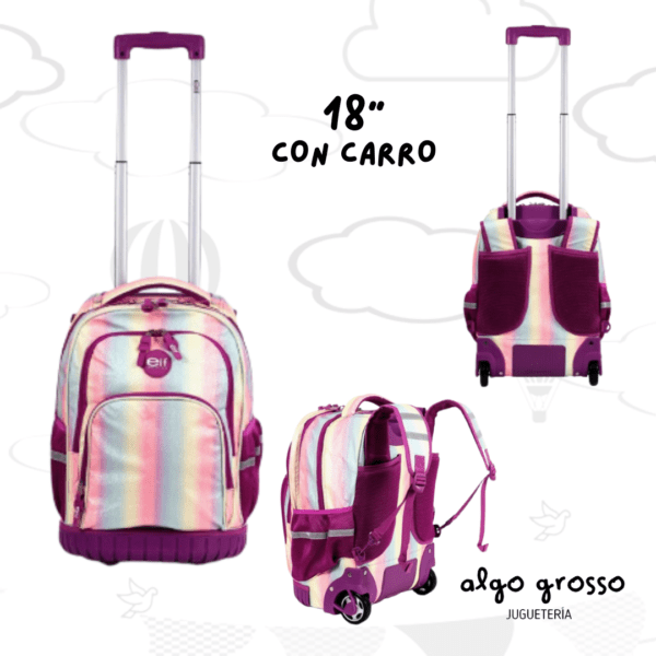 MOCHILA ELF CON CARRO 18" COLORES - BASE DE GOMA 4 CIERRES art.6452A