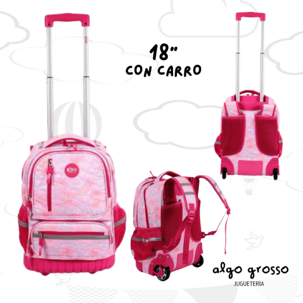 MOCHILA ELF CON CARRO 18" CORAZONES - BASE DE GOMA 5 CIERRES art.6454A