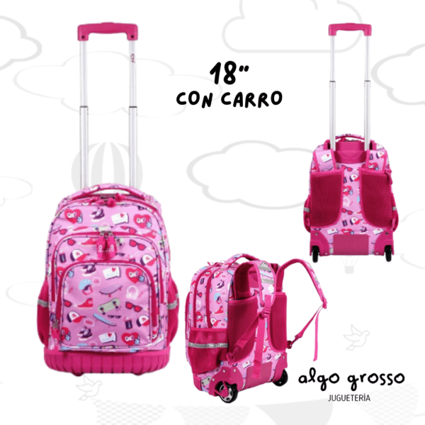 MOCHILA ELF CON CARRO 18" ROSA - BASE DE GOMA 4 CIERRES art.6455A