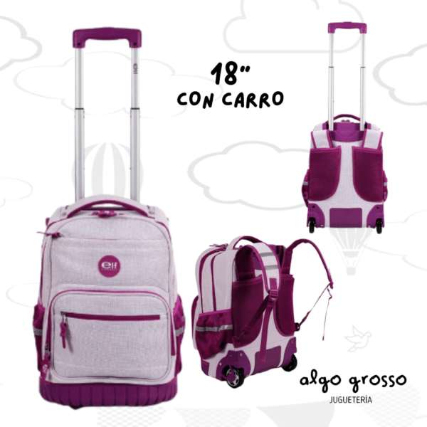 MOCHILA ELF CON CARRO 18" BRILLO - BASE DE GOMA 5 CIERRES art.6456A