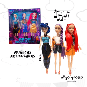 SET 3 MUÑECAS GUERRERAS KPOP DEMON HUNTERS - ARTICULADAS CON MUSICA art.909