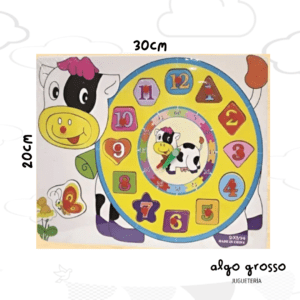 PUZZLE ENCASTRE DE MADERA - VACA CON RELOJ DE FORMAS art.YE00817
