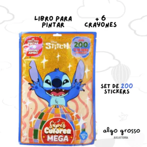 STITCH SUPER COLOREA MEGA CON 6 CRAYONES Y STICKERS art.6539