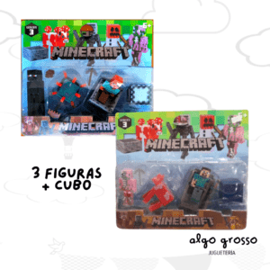 MINECRAFT  SET 3 FIGURAS + CUBO "ALTERNATIVO"