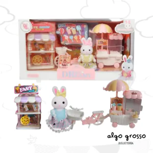 CONEJO AFELPADO BAY DREAMY CON CARRITO POP CORN Y ACCESORIOS art.7085