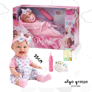 BABY REBORN RECIEN NACIDA DE 35CM + MAMADERA Y PAÑAL art.924