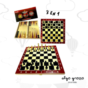 AJEDREZ+DAMAS+BACKGAMON CAJA MADERA CHICO art.ANCH24
