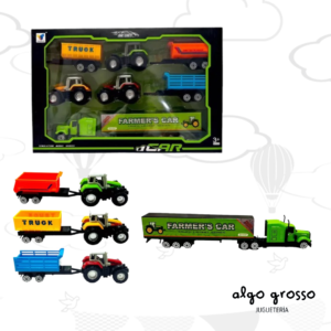 SET DE 3 TRACTOR CON ACOPLE + CAMION METAL art.162530