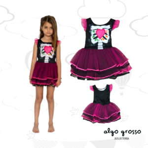 DISFRAZ HALLOWEEN ESQUELETO CON TUTU FUCSIA TALLE 2 art.CAD1440